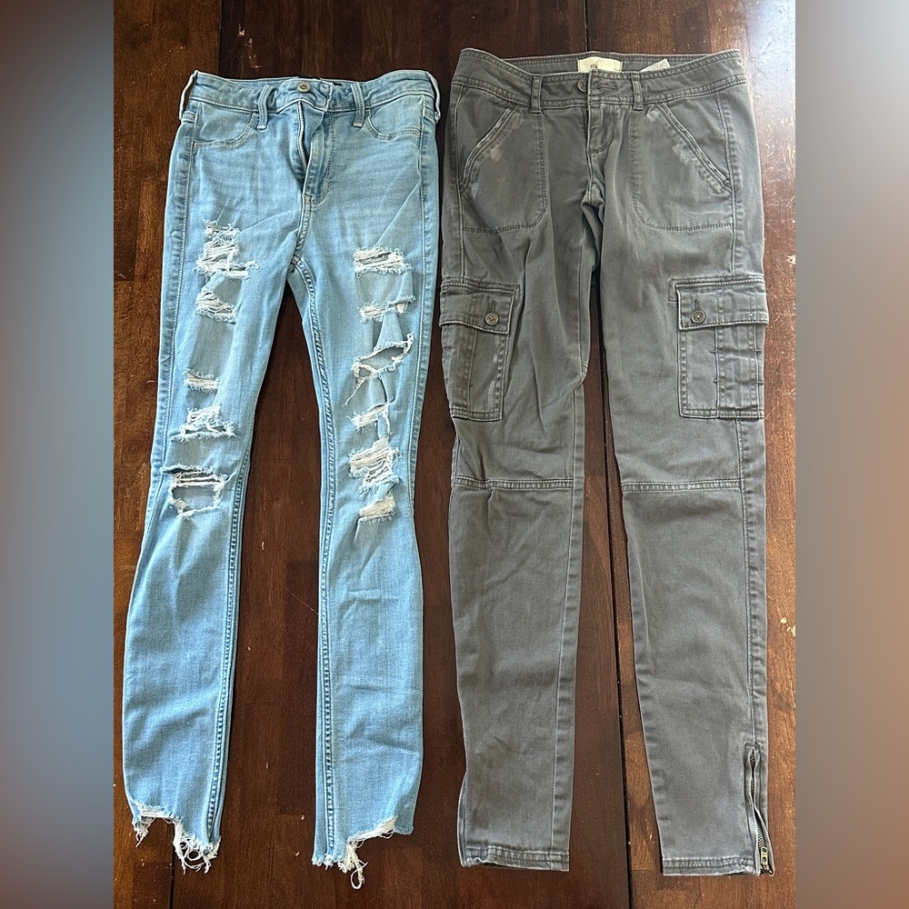 *TWO PAIR* Hollister Light Blue High-Rise Jeans and distressed gray cargo Jeans